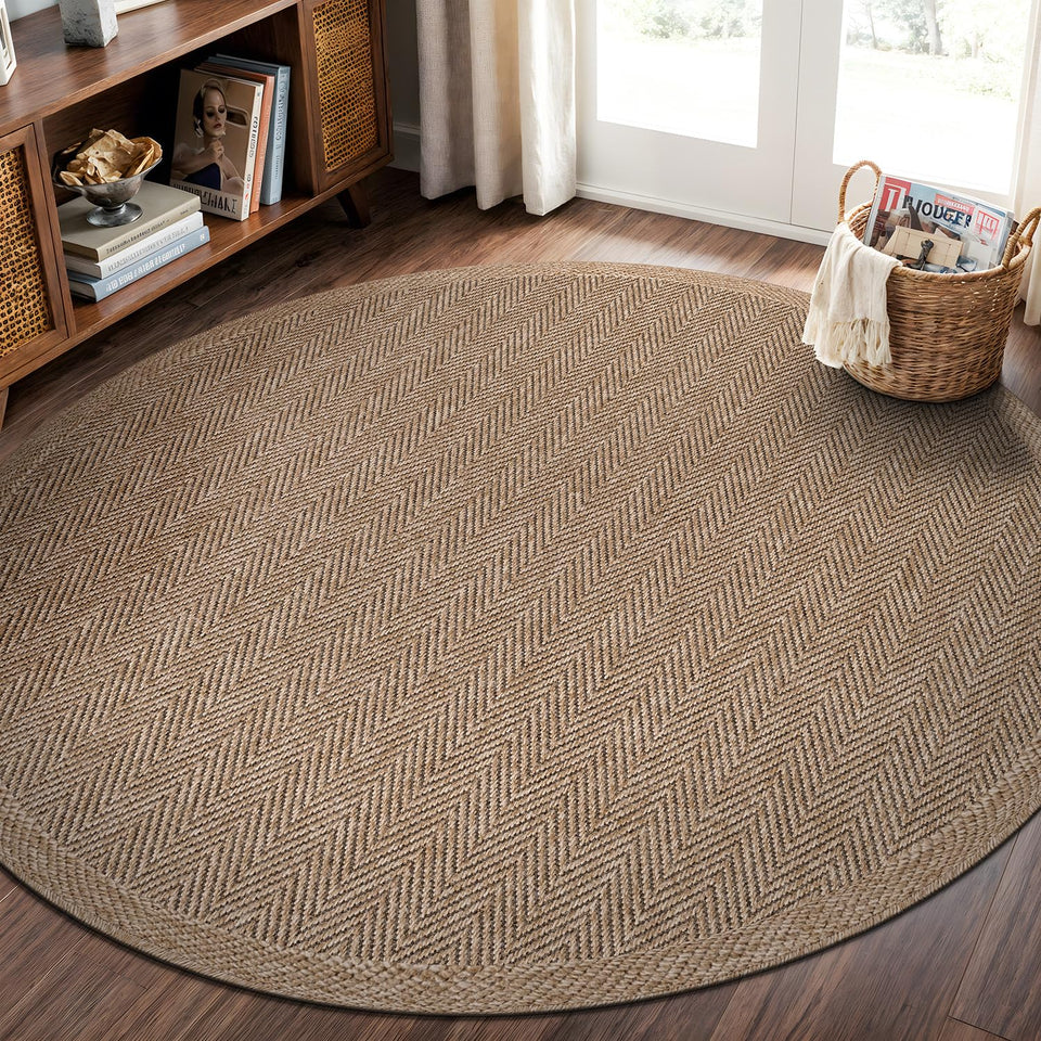 CAMILSON Easy Jute Rug 10x14, Indoor Outdoor Natural Color Fiber Area Rugs for Living Room Patio and Kitchen Rug, Sisal Boho Woven Design, Easy-Cleaning, Washable Outside Carpet Alfombras (10 x 14)