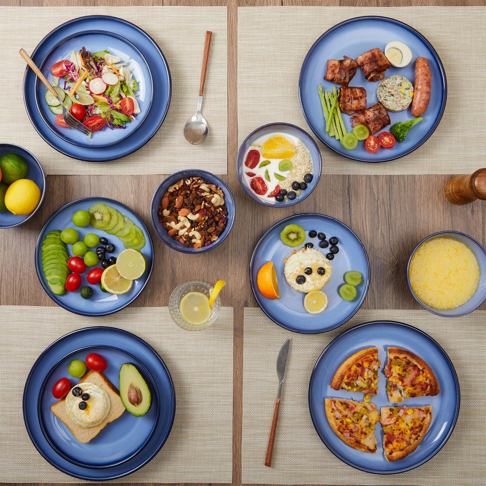 Pokini 24 Piece Dinnerware Sets for 8, Modern Stoneware Plates and Bowls Setst, Perfect for Family Gatherings & Holiday Celebrations, Easy Cleaning Dishes Set, Stack Compactly Dishware, Brown Green