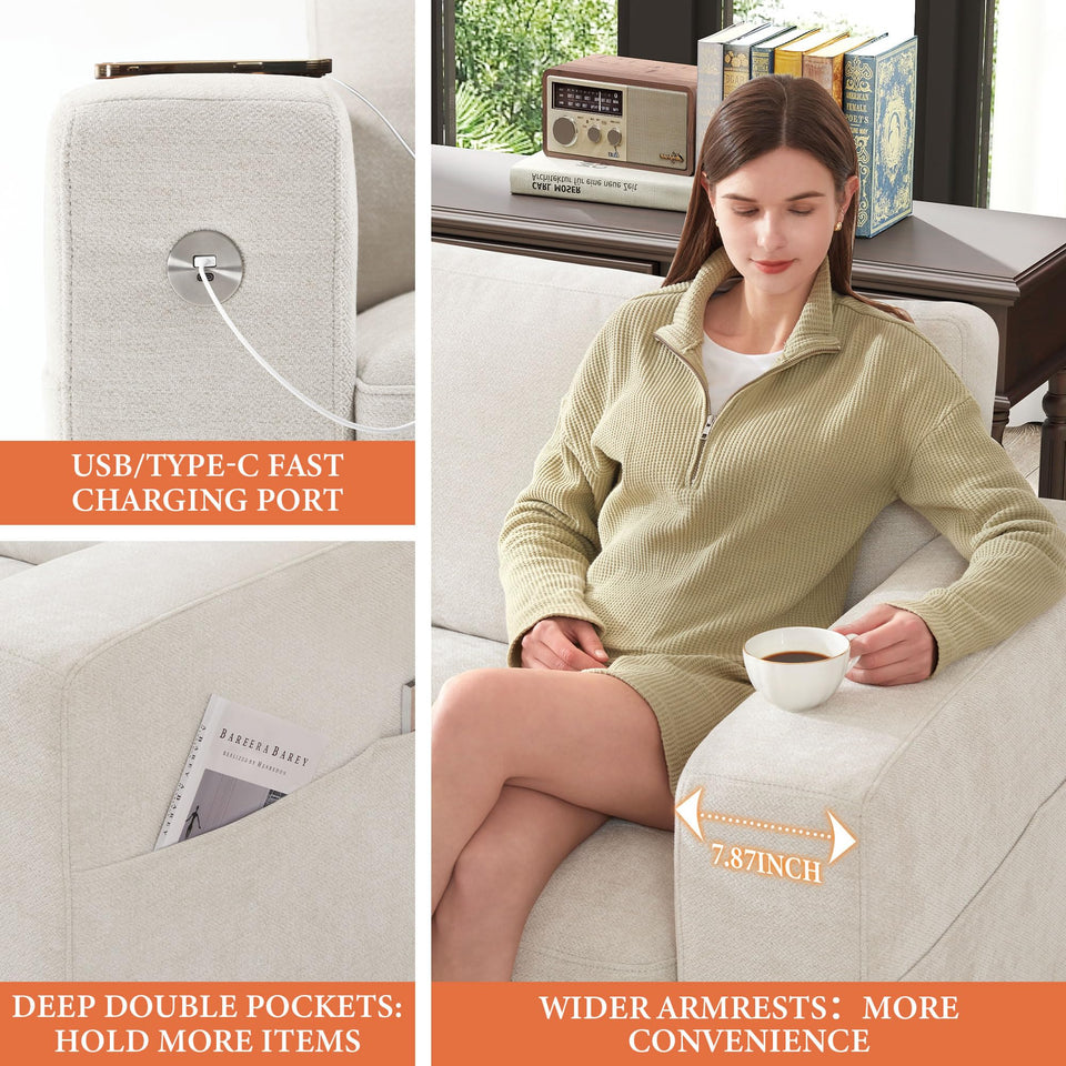 Ihanherry 146" U-Shaped Modern Sofa Modular Sectional Cloud Couch with 2 Ottoman, 6-Seat Chenille Deep Seat Sofa with 6 Pillows for Living Room, Bedroom and Apartment, Grey