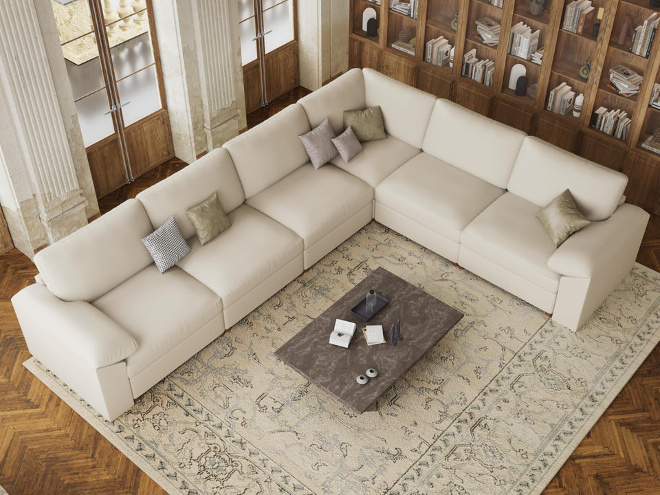 EASE MOOSE Leather Sectional Couch, Oversized Modular Sectional Sofas, Wide Deep Seat Modular Couch, Scratch Resistant Faux Leather Material, L Shaped Sofa for Big Spaces,Beige