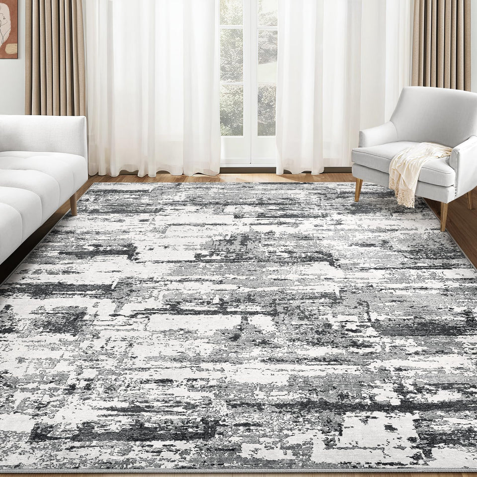 Area Rugs for Living Room: 12x15 Abstract Washable Rug Modern Neutral Large Soft Stain Resistant Non-Slip Backing Machine Table for Bedroom Dining Room Indoor Home Office Carpet - Gold Brown