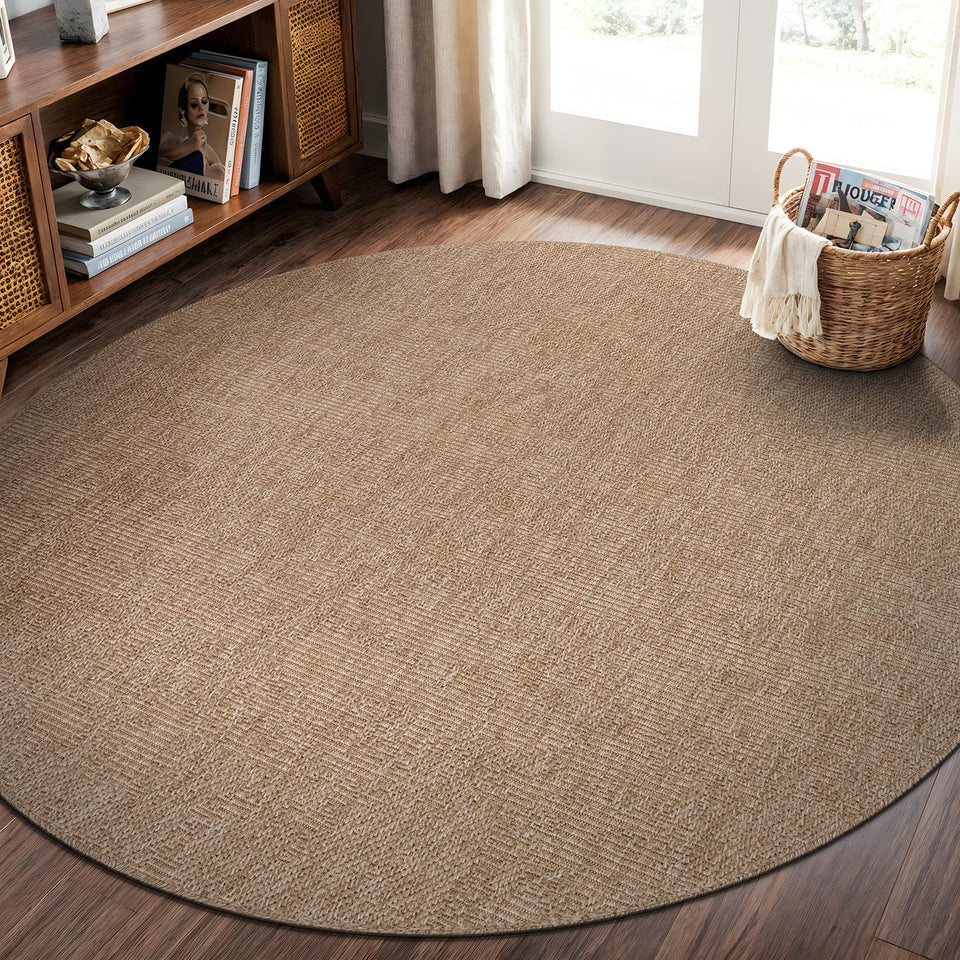 CAMILSON Easy Jute Rug 10x14, Indoor Outdoor Natural Color Fiber Area Rugs for Living Room Patio and Kitchen Rug Herringbone Woven Design Easy-Cleaning Washable Outside Carpet Alfombras 10 x 14