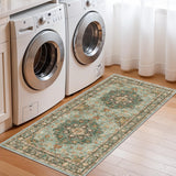 TOPRUUG Washable Oriental Area Rug - 12x15 Rugs for Living Room Soft Carpet for Bedroom Waterproof Floral Distressed Indoor Stain Resistant Non-Shedding Floor Carpets (Green, 12x15)