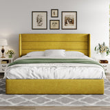 Allewie King Size Lift Up Storage Bed, Modern Wingback Headboard, Hydraulic Support, No Box Spring Needed, Light Beige