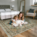 TOPRUUG Washable Oriental Area Rug - 12x15 Rugs for Living Room Soft Carpet for Bedroom Waterproof Floral Distressed Indoor Stain Resistant Non-Shedding Floor Carpets (Green, 12x15)