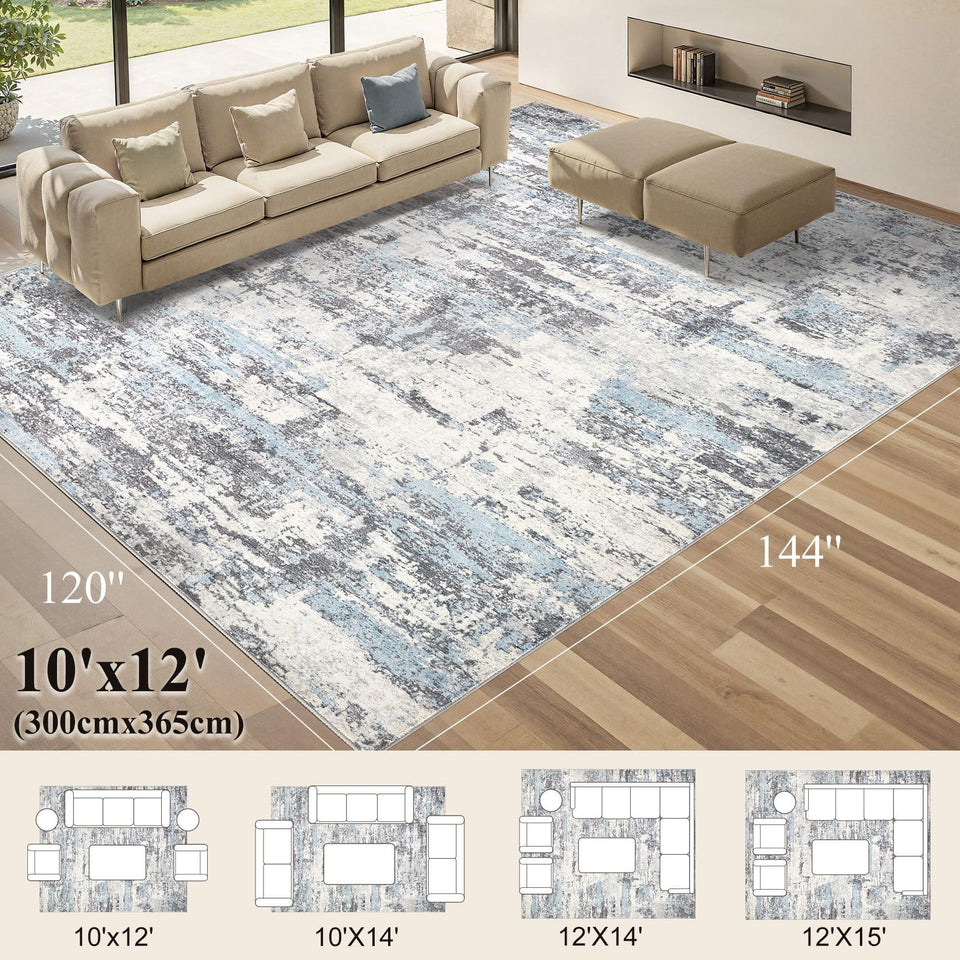 Area Rugs for Living Room: 12x15 Abstract Washable Rug Modern Neutral Large Soft Stain Resistant Non-Slip Backing Machine Table for Bedroom Dining Room Indoor Home Office Carpet - Gold Brown
