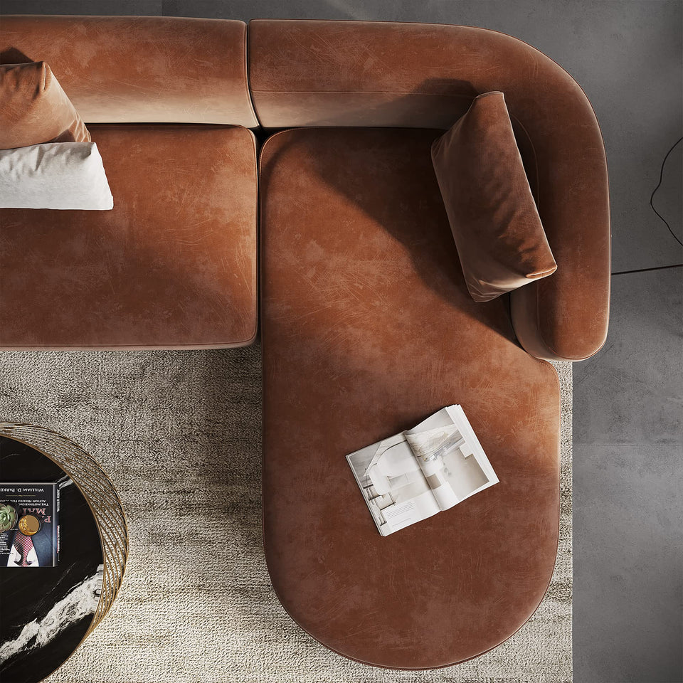 Acanva Luxury Modern Tight Curved Back Velvet Sofa, Minimalist Style Comfy Couch for Living Room Apartment, 3 Seater, Cream