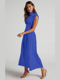 Cutout Mock Neck Sleeveless Ruched Dress