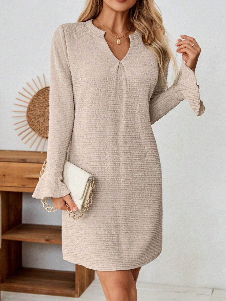 Notched Flare Sleeve Mini Dress