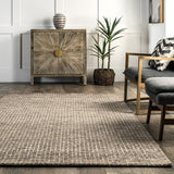 Rugs USA 8'6" x 11'6" Melrose Checked Wool Indoor Area Rug, Contemporary Farmhouse Cream for Living Room, Bedroom, Office, Entryway, Hallway