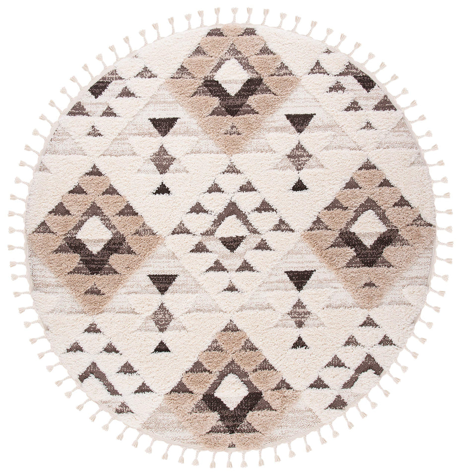 SAFAVIEH Area Rug 8x10 - Moroccan Tassel Shag Collection - Large - Ivory & Brown, Boho Design, Non-Shedding & Easy Cleaning, Plush Pile, Ideal for Living Room, Bedroom, Dining Space (MTS688A)