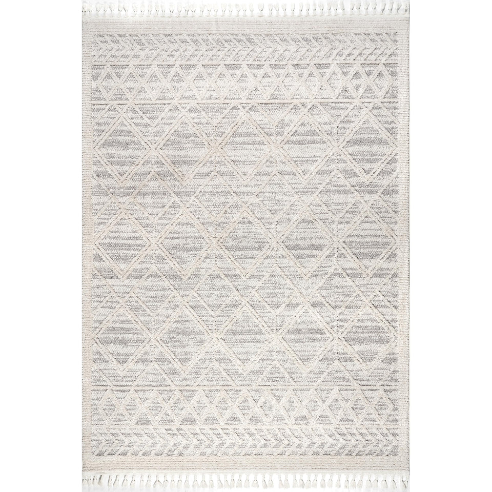 nuLOOM 8x11 Ansley Moroccan Tassel Area Rug, Light Grey, High-Low Textured Bohemian Design, Plush High Pile, Stain Resistant, For Bedroom, Living Room, Hallway, Entryway