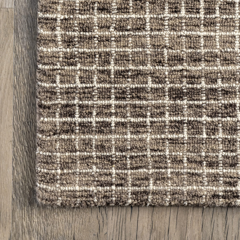 Rugs USA 8'6" x 11'6" Melrose Checked Wool Indoor Area Rug, Contemporary Farmhouse Cream for Living Room, Bedroom, Office, Entryway, Hallway
