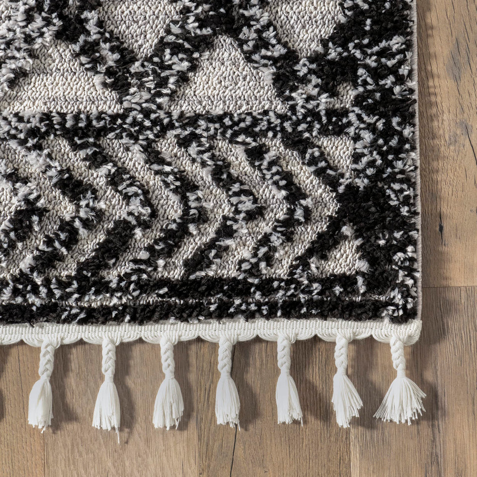 nuLOOM 8x11 Ansley Moroccan Tassel Area Rug, Light Grey, High-Low Textured Bohemian Design, Plush High Pile, Stain Resistant, For Bedroom, Living Room, Hallway, Entryway