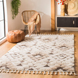SAFAVIEH Area Rug 8x10 - Moroccan Tassel Shag Collection - Large - Ivory & Brown, Boho Design, Non-Shedding & Easy Cleaning, Plush Pile, Ideal for Living Room, Bedroom, Dining Space (MTS688A)
