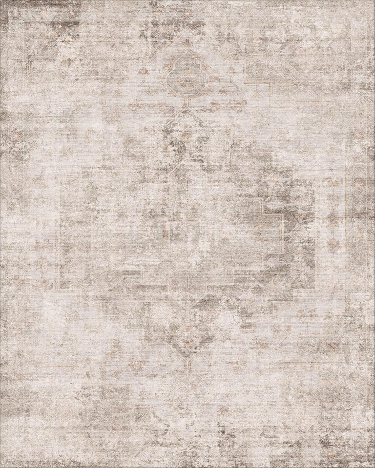 Neutral Living Room Rug - 10x14 Farmhouse Beige Brown Large Area Rug for Dining Room, Bedroom, Low Pile Lightweight Washable