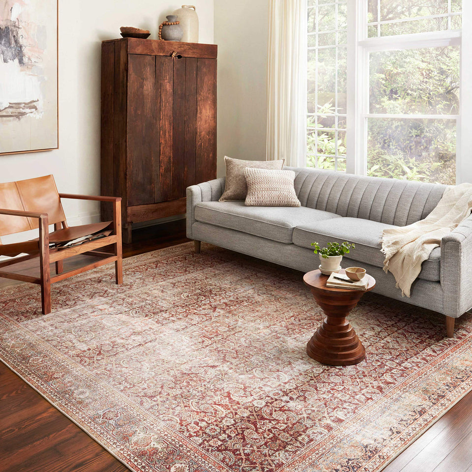 Loloi Layla Collection LAY-03 Olive/Charcoal 9'-0" x 12'-0" .13" Thick Area Rug, Soft, Durable, Vintage Inspired, Distressed, Low Pile, Non-Shedding, Easy Clean, Printed, Living Room Rug