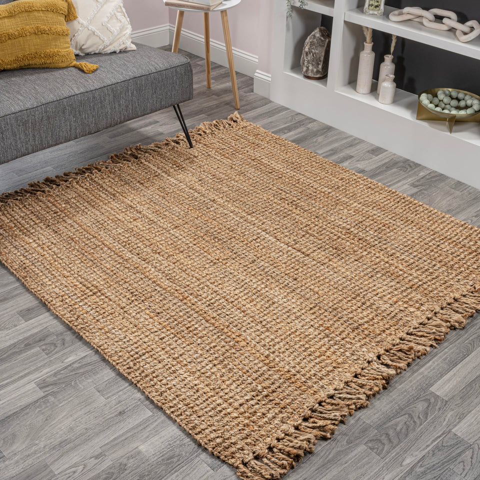 JONATHAN Y Handwoven Jute Fringe Natural Indoor Area Rug, 8x10, Pata, Bohemian, Rustic, Cottage, Easy-Cleaning for Living Room, Bedroom, Kitchen, Non-Shedding (NRF103A-8)