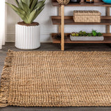 JONATHAN Y Handwoven Jute Fringe Natural Indoor Area Rug, 8x10, Pata, Bohemian, Rustic, Cottage, Easy-Cleaning for Living Room, Bedroom, Kitchen, Non-Shedding (NRF103A-8)