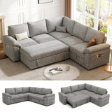 SUAWY 108 Inch Sectional Sleeper Sofa with Pull Out Bed,U Shaped 7 Seat Modular Sectional Sofa with Storage,Sectional Couches for Living Room,Cloud Modular Couch,Removable Sofa Cover,Dark Grey