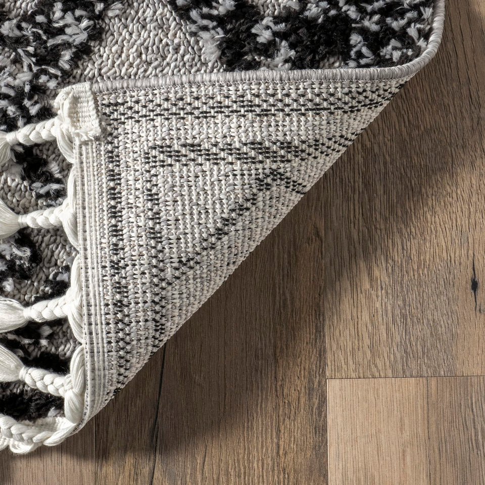 nuLOOM 8x11 Ansley Moroccan Tassel Area Rug, Light Grey, High-Low Textured Bohemian Design, Plush High Pile, Stain Resistant, For Bedroom, Living Room, Hallway, Entryway