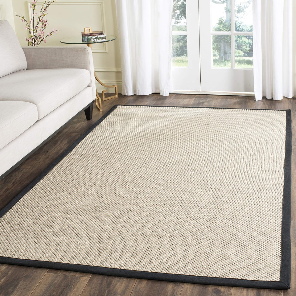 SAFAVIEH Area Rug 8x10 - Natural Fiber Collection - Large - Marble & Beige, Sisal, Woven Design with Border (NF143C)