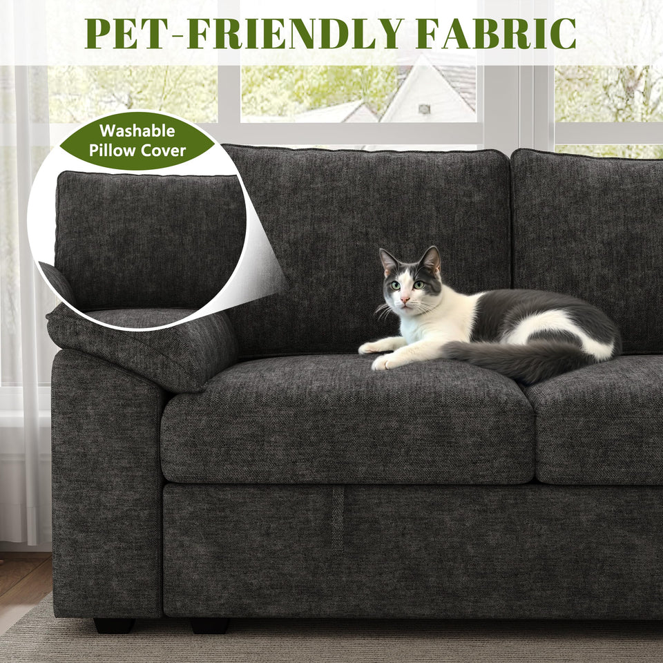 SUAWY 108 Inch Sectional Sleeper Sofa with Pull Out Bed,U Shaped 7 Seat Modular Sectional Sofa with Storage,Sectional Couches for Living Room,Cloud Modular Couch,Removable Sofa Cover,Dark Grey