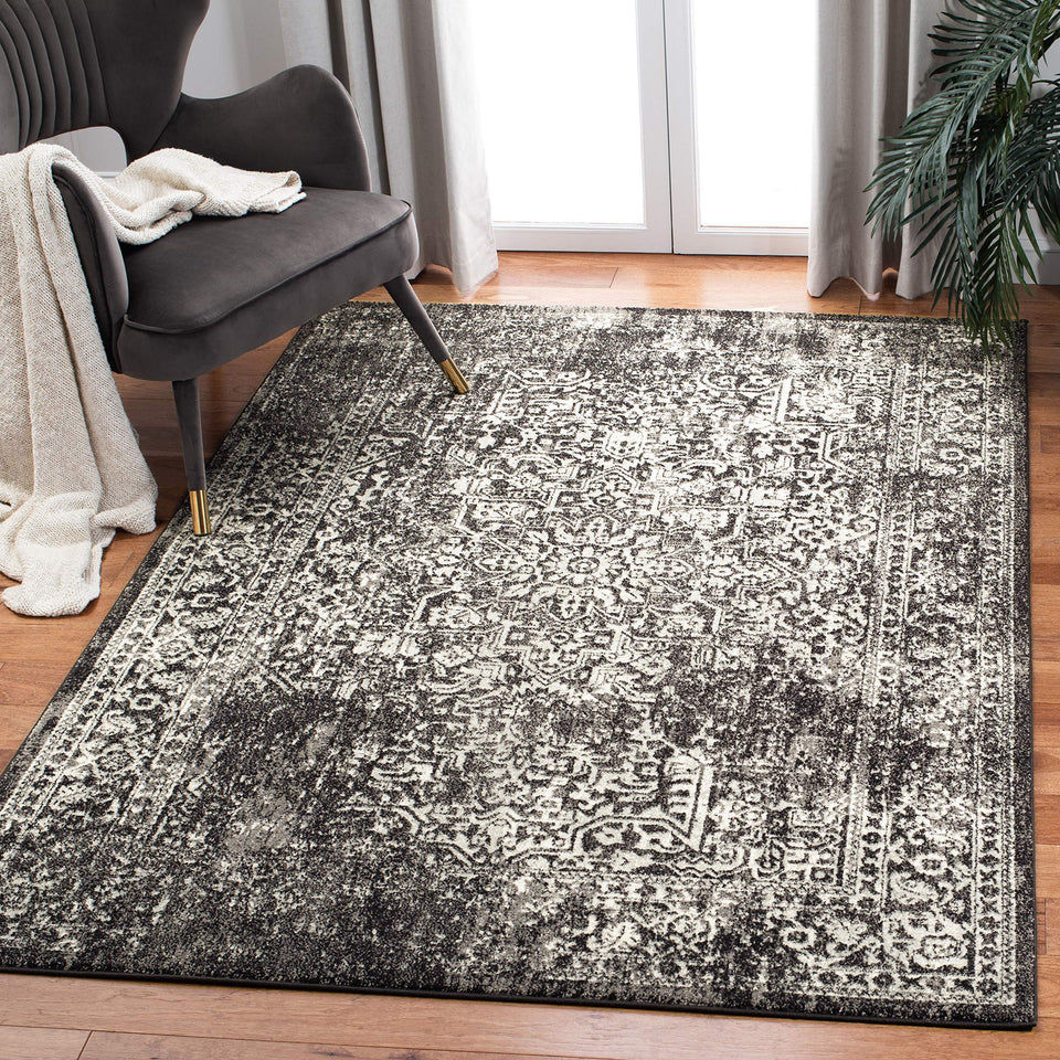 SAFAVIEH Evoke Collection Area Rug - 9' x 12', Ivory & Taupe, Oriental Distressed Design, Non-Shedding & Easy Care, Ideal for High Traffic Areas in Living Room, Bedroom (EVK256E)