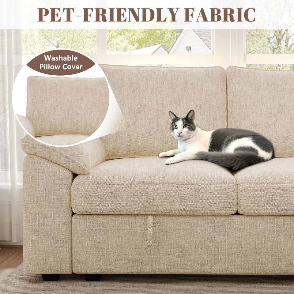 SUAWY 108 Inch Sectional Sleeper Sofa with Pull Out Bed,U Shaped 7 Seat Modular Sectional Sofa with Storage,Sectional Couches for Living Room,Cloud Modular Couch,Removable Sofa Cover,Dark Grey