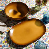 Bloomhouse Santorini Mist Double Bowl Terracotta Reactive Glaze Plates and Bowls Dinnerware Set - Amber, Service for Four (16pcs)