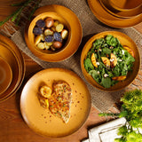 Bloomhouse Santorini Mist Double Bowl Terracotta Reactive Glaze Plates and Bowls Dinnerware Set - Amber, Service for Four (16pcs)