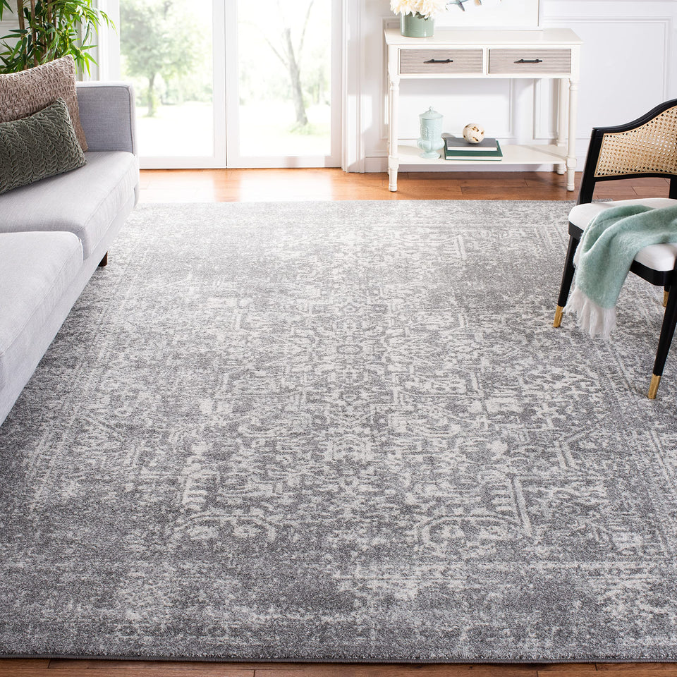 SAFAVIEH Evoke Collection Area Rug - 9' x 12', Ivory & Taupe, Oriental Distressed Design, Non-Shedding & Easy Care, Ideal for High Traffic Areas in Living Room, Bedroom (EVK256E)
