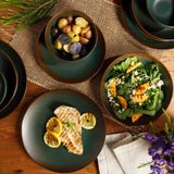 Bloomhouse Santorini Mist Double Bowl Terracotta Reactive Glaze Plates and Bowls Dinnerware Set - Amber, Service for Four (16pcs)