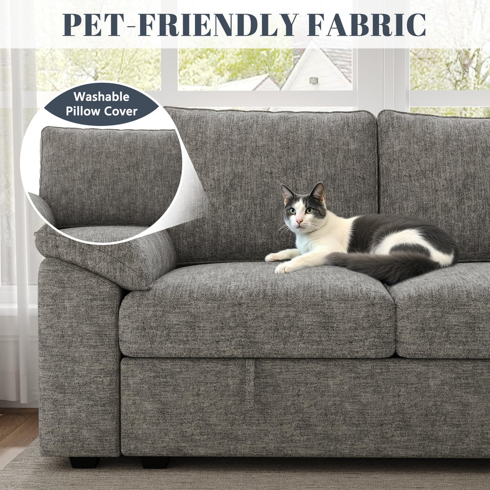 SUAWY 108 Inch Sectional Sleeper Sofa with Pull Out Bed,U Shaped 7 Seat Modular Sectional Sofa with Storage,Sectional Couches for Living Room,Cloud Modular Couch,Removable Sofa Cover,Dark Grey