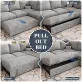 SUAWY 108 Inch Sectional Sleeper Sofa with Pull Out Bed,U Shaped 7 Seat Modular Sectional Sofa with Storage,Sectional Couches for Living Room,Cloud Modular Couch,Removable Sofa Cover,Dark Grey