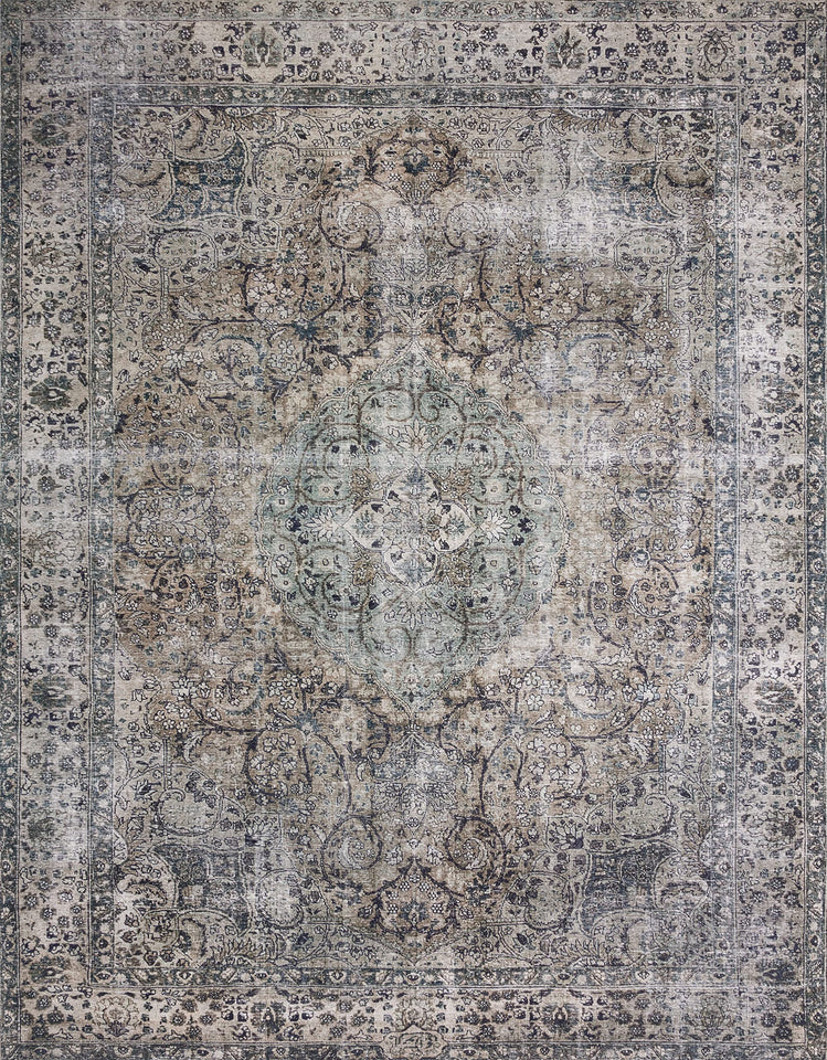 Loloi Layla Collection LAY-03 Olive/Charcoal 9'-0" x 12'-0" .13" Thick Area Rug, Soft, Durable, Vintage Inspired, Distressed, Low Pile, Non-Shedding, Easy Clean, Printed, Living Room Rug