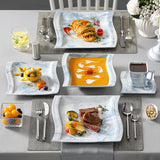 MALACASA Ivory White Dinnerware Sets, 30-Piece Porcelain Plates and Bowls Sets, Modern Dish Set for 6, Square Plates Dinnerware Set Kitchen Dishware Sets, Microwave and Dishwasher Safe, Series Flora