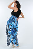 Animal Chain Print Denim Tacked Maxi Skirt In Black Gold