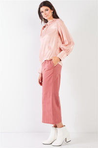 Dusty Rose Pink Cotton Pinstripe Gaucho Pants