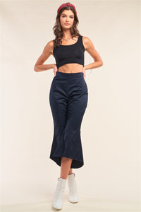 Navy Solid High Waisted Retro Bell Bottom Flare Pants