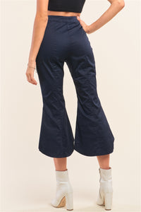 Navy Solid High Waisted Retro Bell Bottom Flare Pants