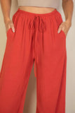 Drawstring Waist Wide Leg Minimalist Pants