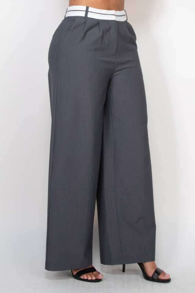 Pleated Double Waistband Pants