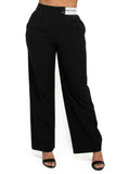 High-rise wide elastic contrast waist pants