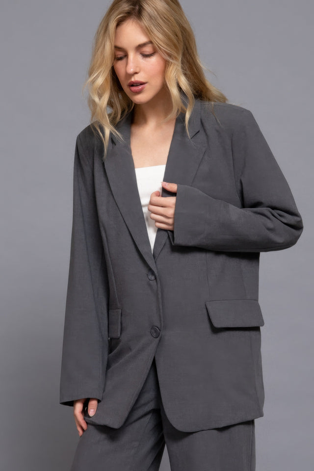 Long slv front button closure blazer