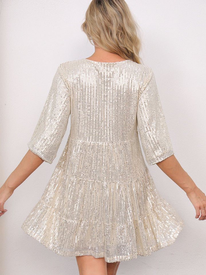 Sequin Round Neck Half Sleeve Mini Dress