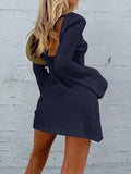 Backless Round Neck Long Sleeve Mini Dress