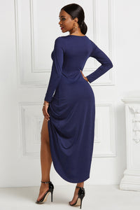 High-low Ruched Surplice Long Sleeve Dress