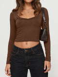 Scoop Neck Long Sleeve Cropped T-Shirt