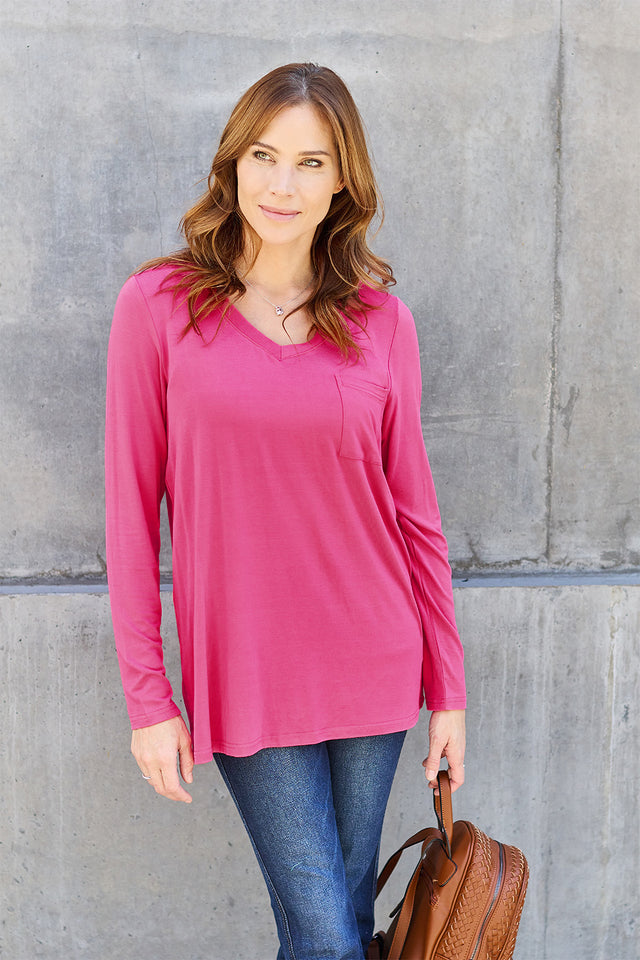 Basic Bae Full Size V-Neck Long Sleeve Top